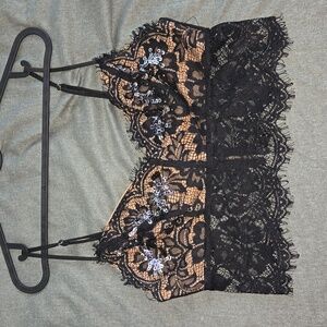 Aakaa Rhinestone Lace Crop Top